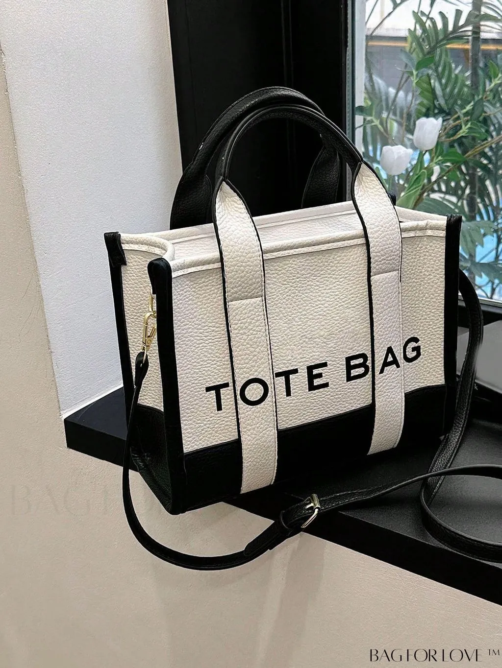 BagForLove - Stylish Litchi Embossed Square Bag with Double Handles and Zipper Closure