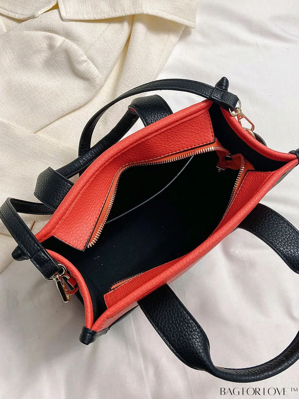 BagForLove - Stylish Litchi Embossed Square Bag with Double Handles and Zipper Closure