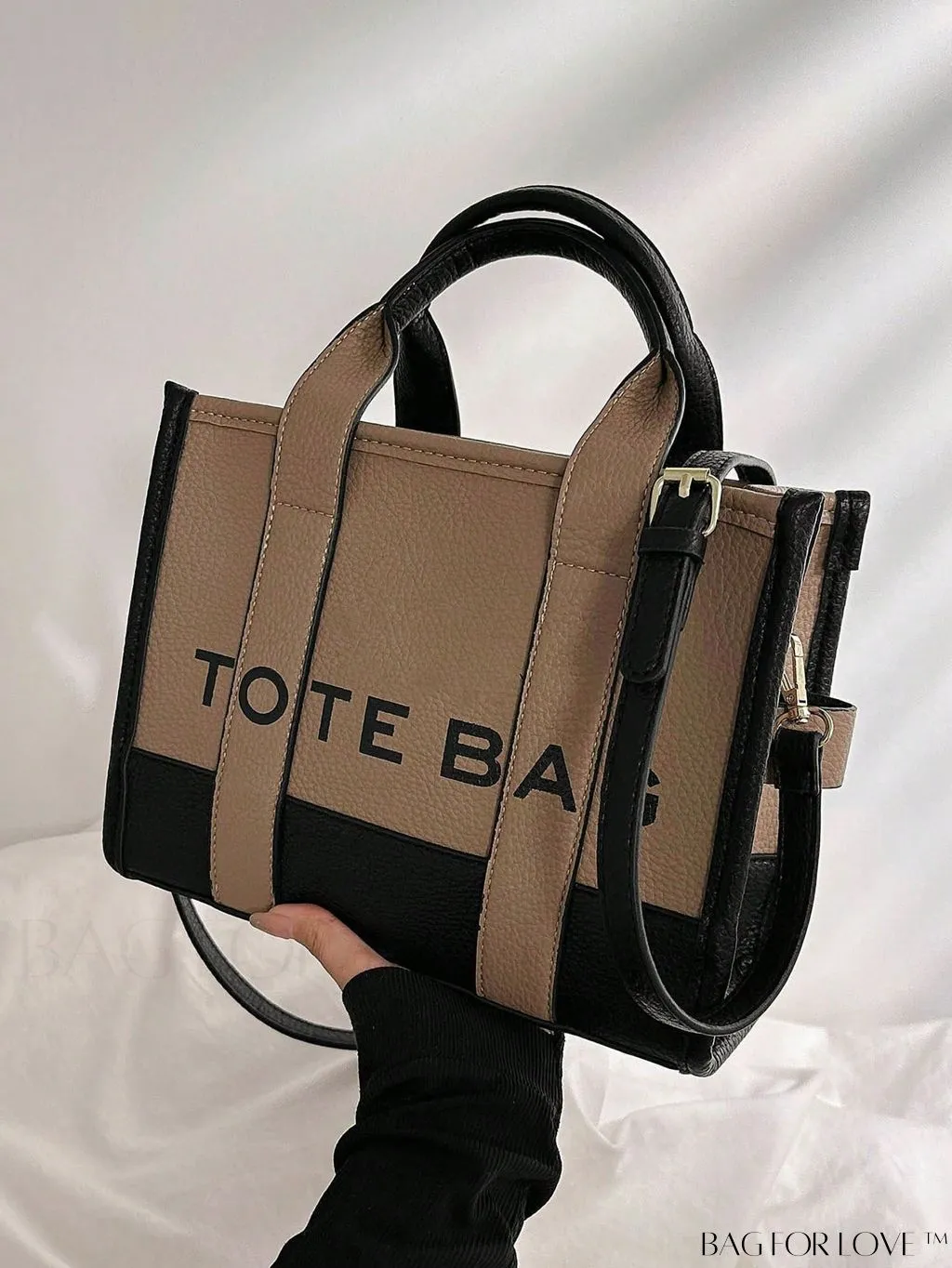 BagForLove - Stylish Litchi Embossed Square Bag with Double Handles and Zipper Closure
