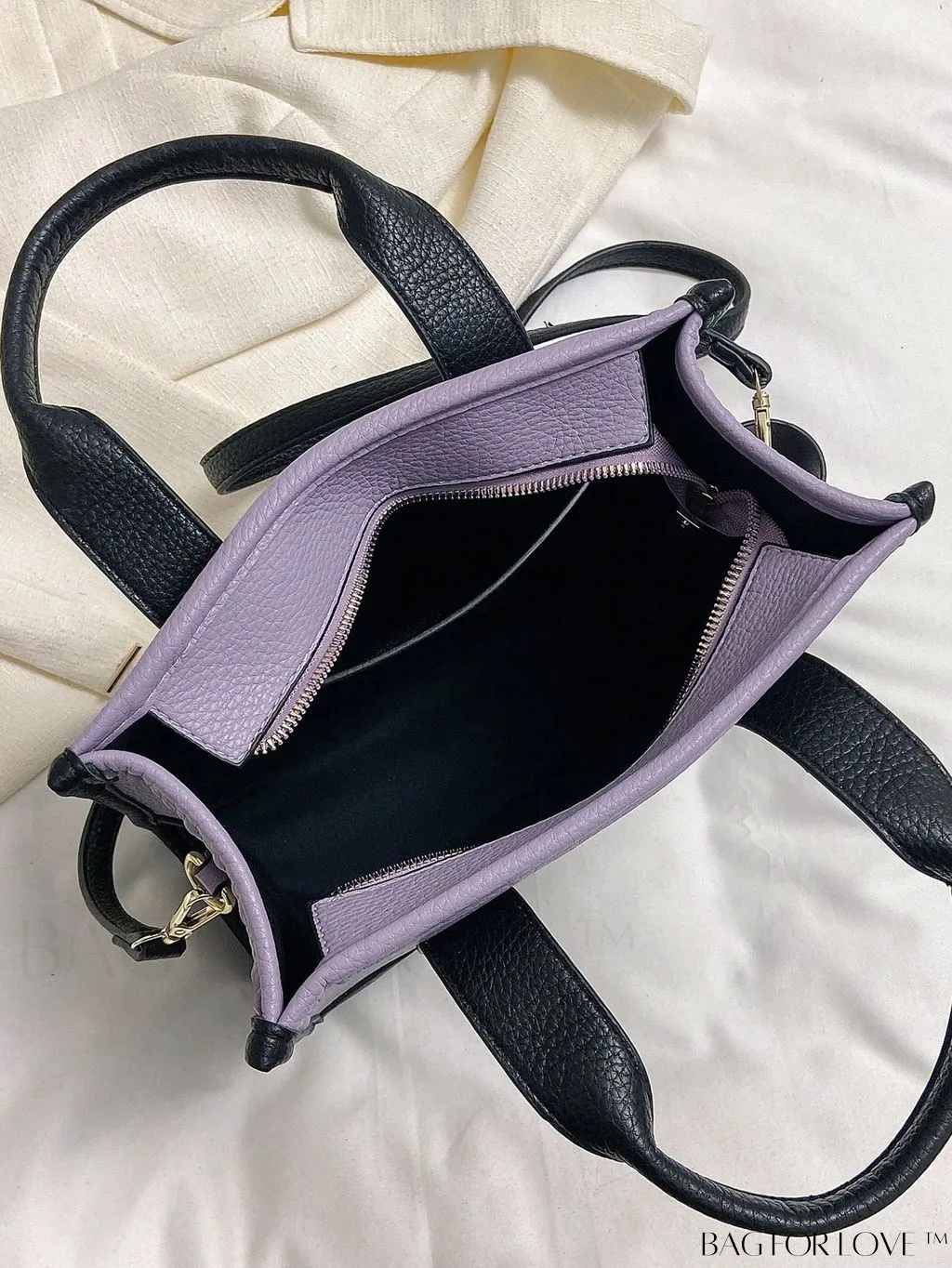 BagForLove - Stylish Litchi Embossed Square Bag with Double Handles and Zipper Closure