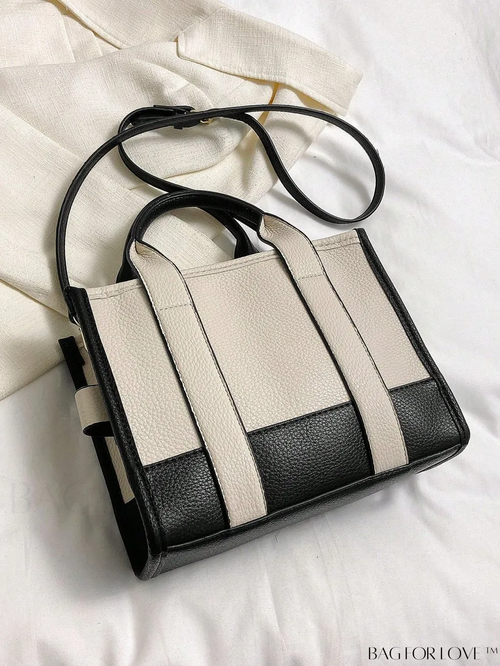 BagForLove - Stylish Litchi Embossed Square Bag with Double Handles and Zipper Closure