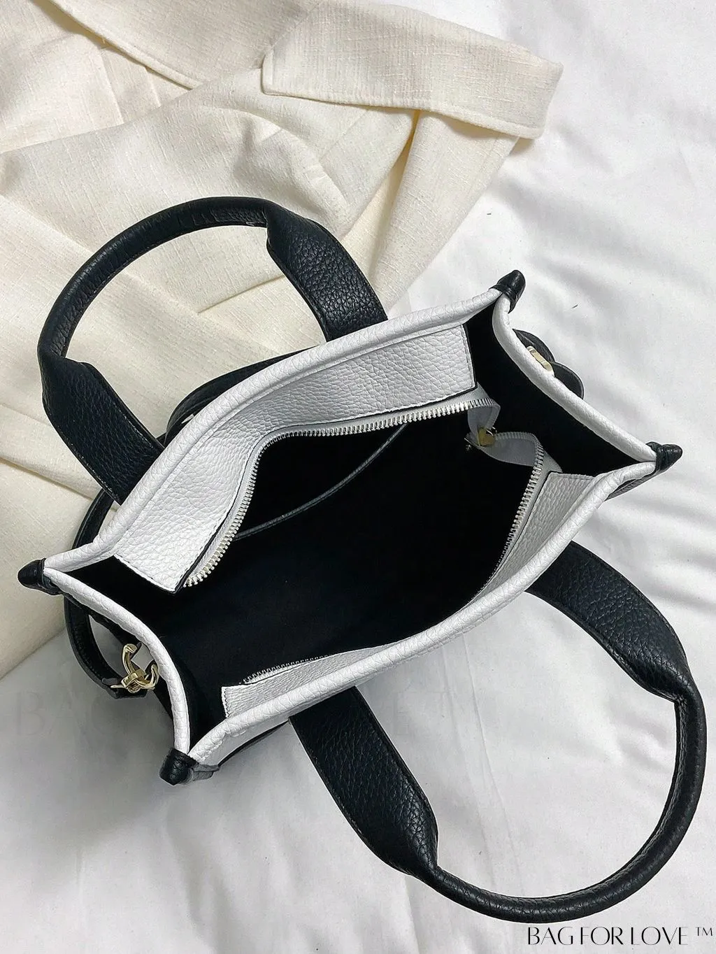BagForLove - Stylish Litchi Embossed Square Bag with Double Handles and Zipper Closure