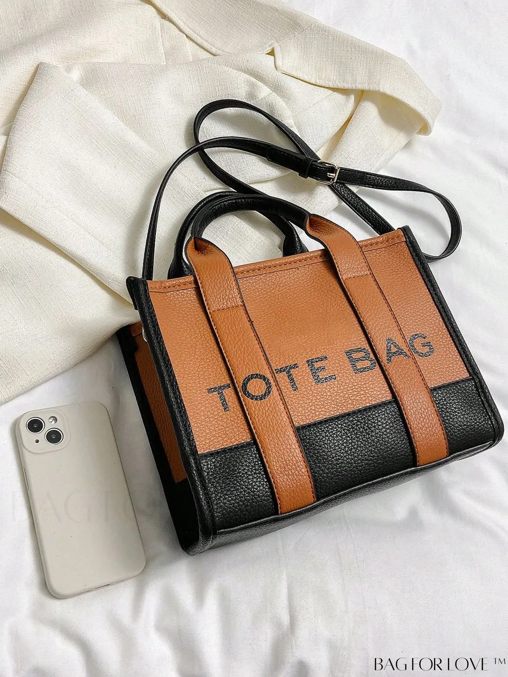 BagForLove - Stylish Litchi Embossed Square Bag with Double Handles and Zipper Closure
