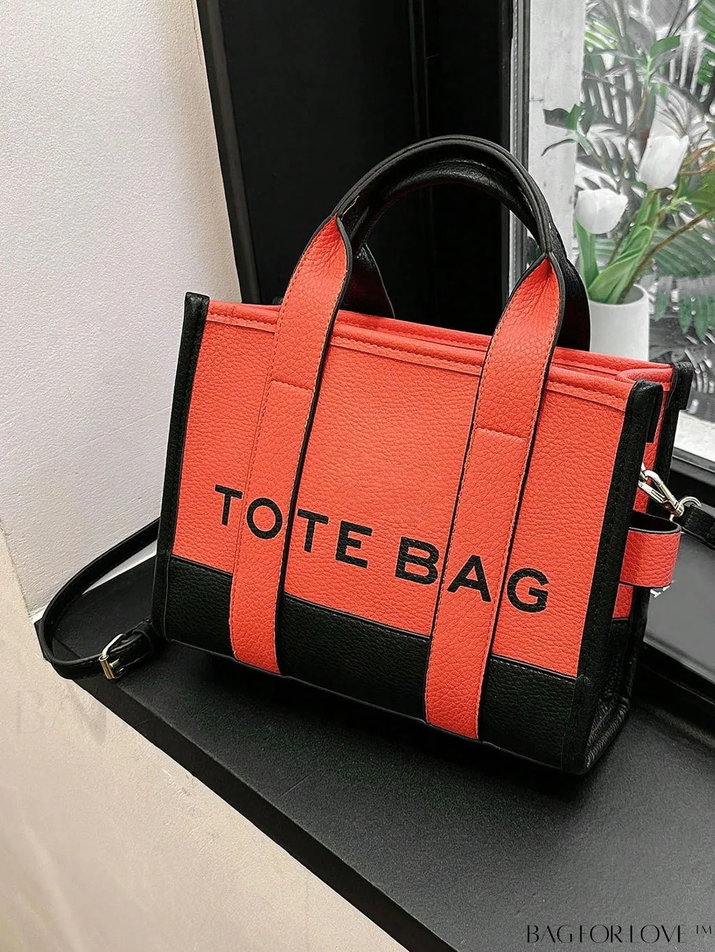 BagForLove - Stylish Litchi Embossed Square Bag with Double Handles and Zipper Closure