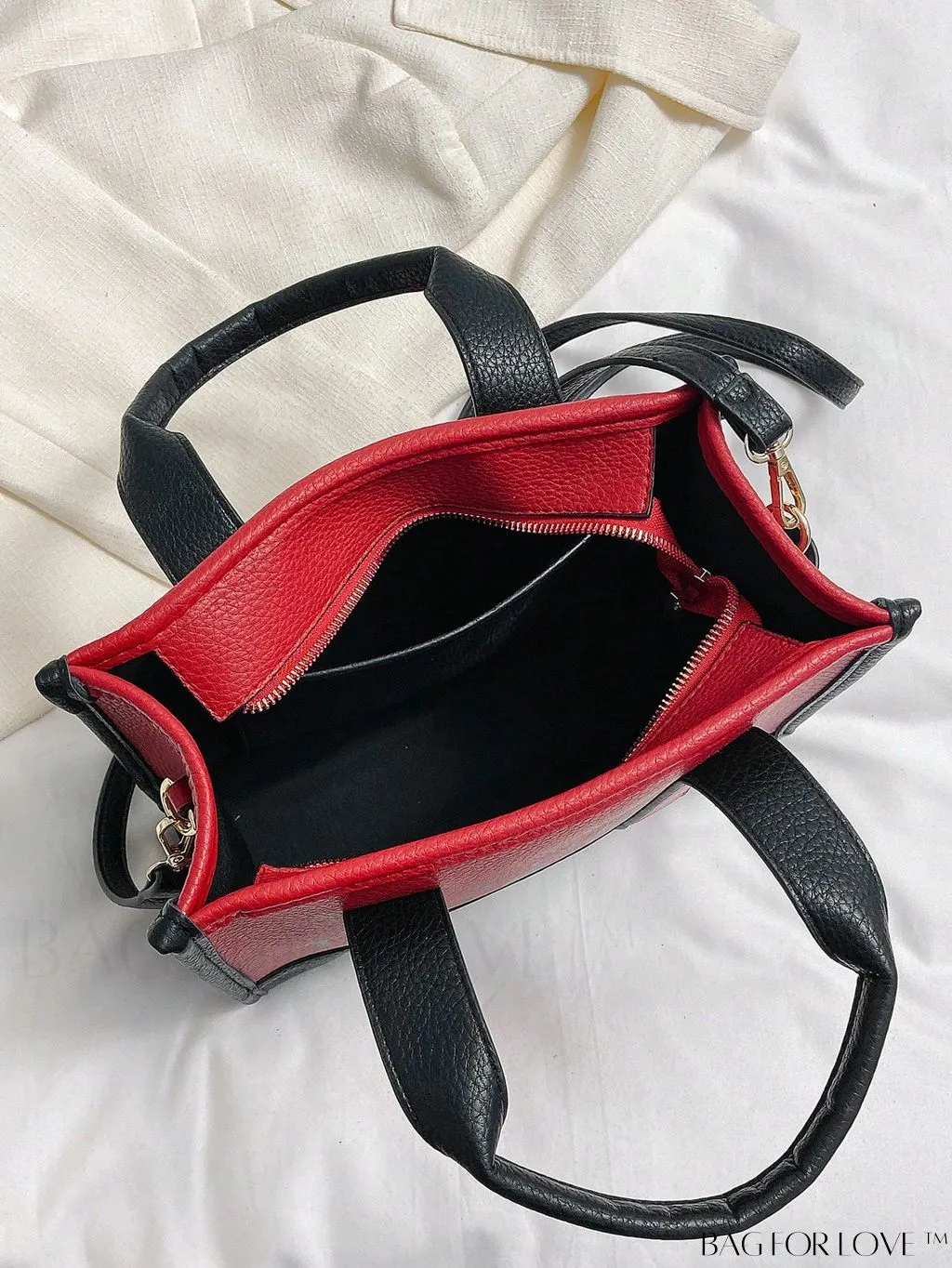 BagForLove - Stylish Litchi Embossed Square Bag with Double Handles and Zipper Closure