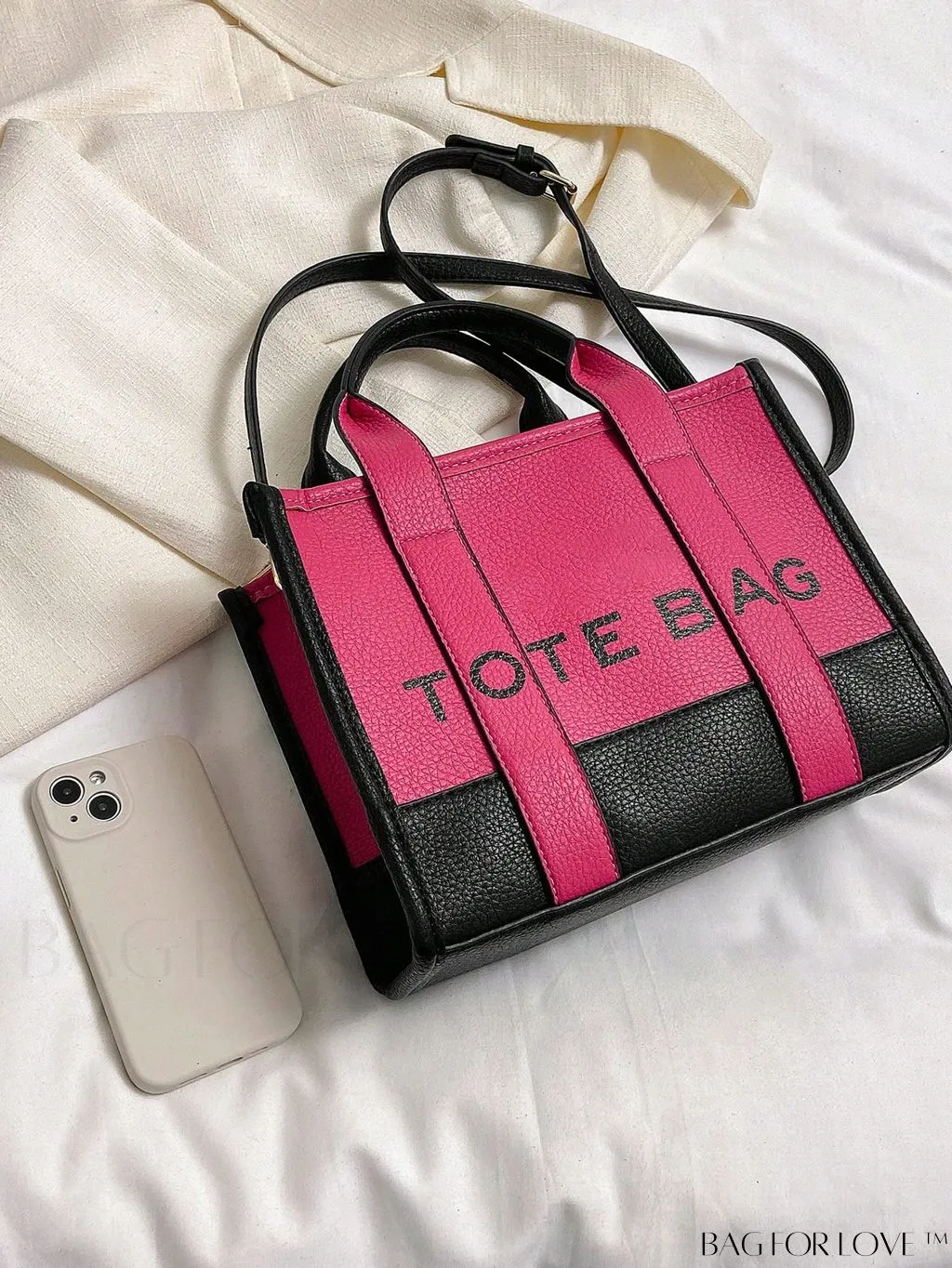 BagForLove - Stylish Litchi Embossed Square Bag with Double Handles and Zipper Closure