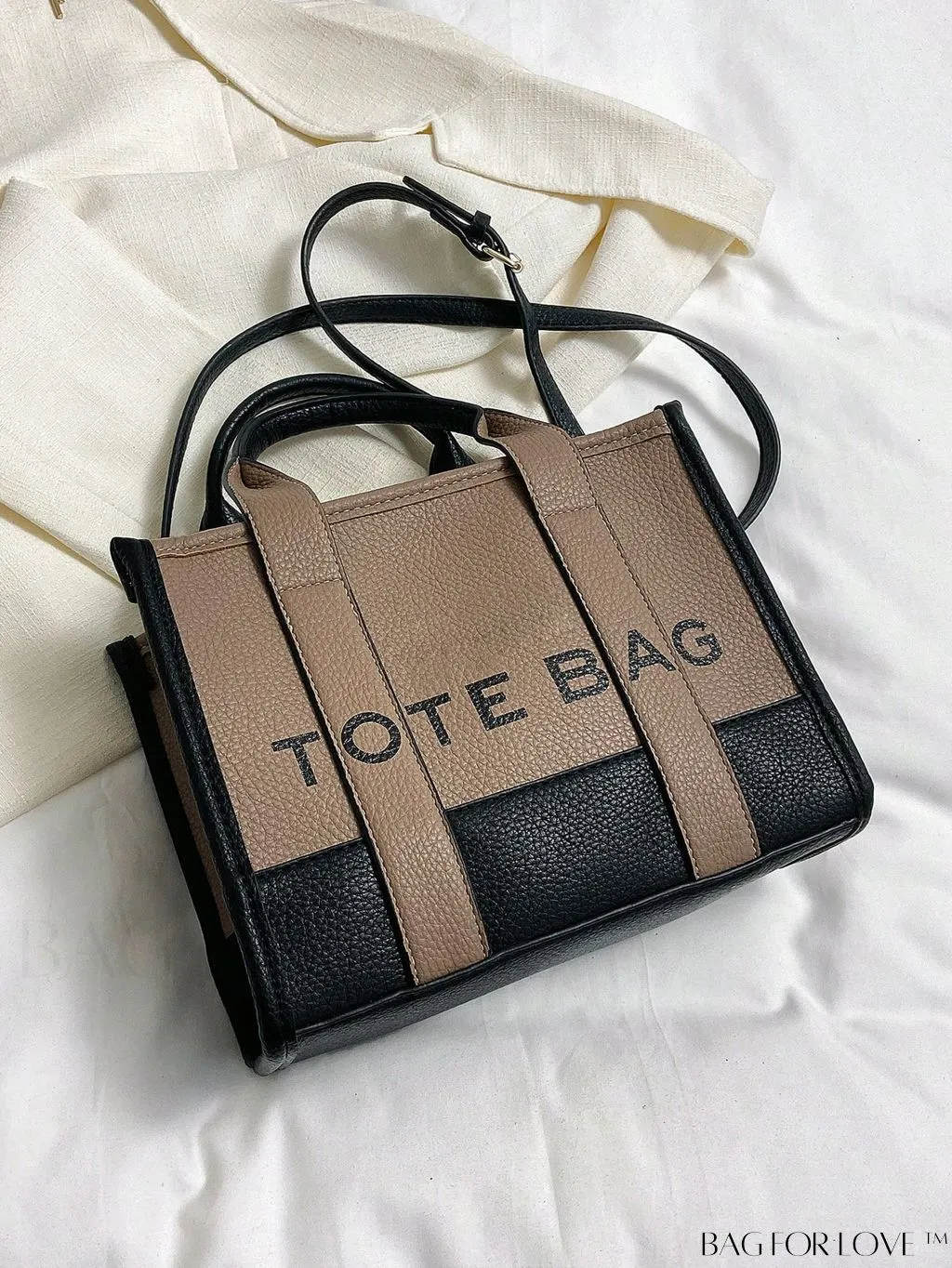BagForLove - Stylish Litchi Embossed Square Bag with Double Handles and Zipper Closure