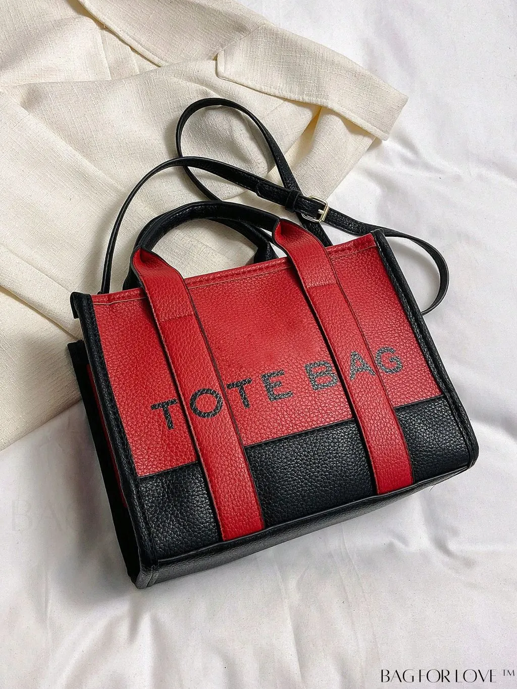 BagForLove - Stylish Litchi Embossed Square Bag with Double Handles and Zipper Closure