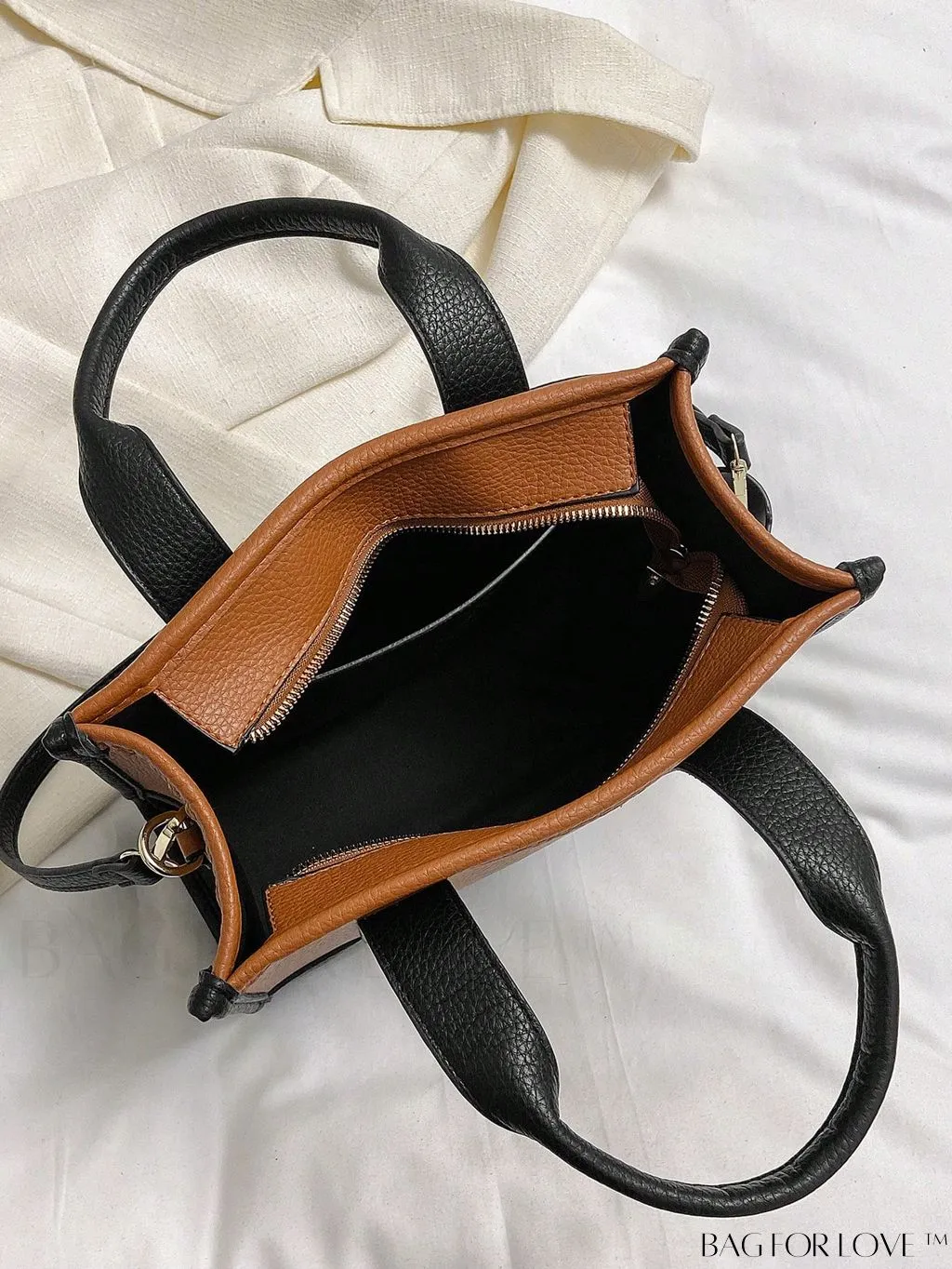 BagForLove - Stylish Litchi Embossed Square Bag with Double Handles and Zipper Closure