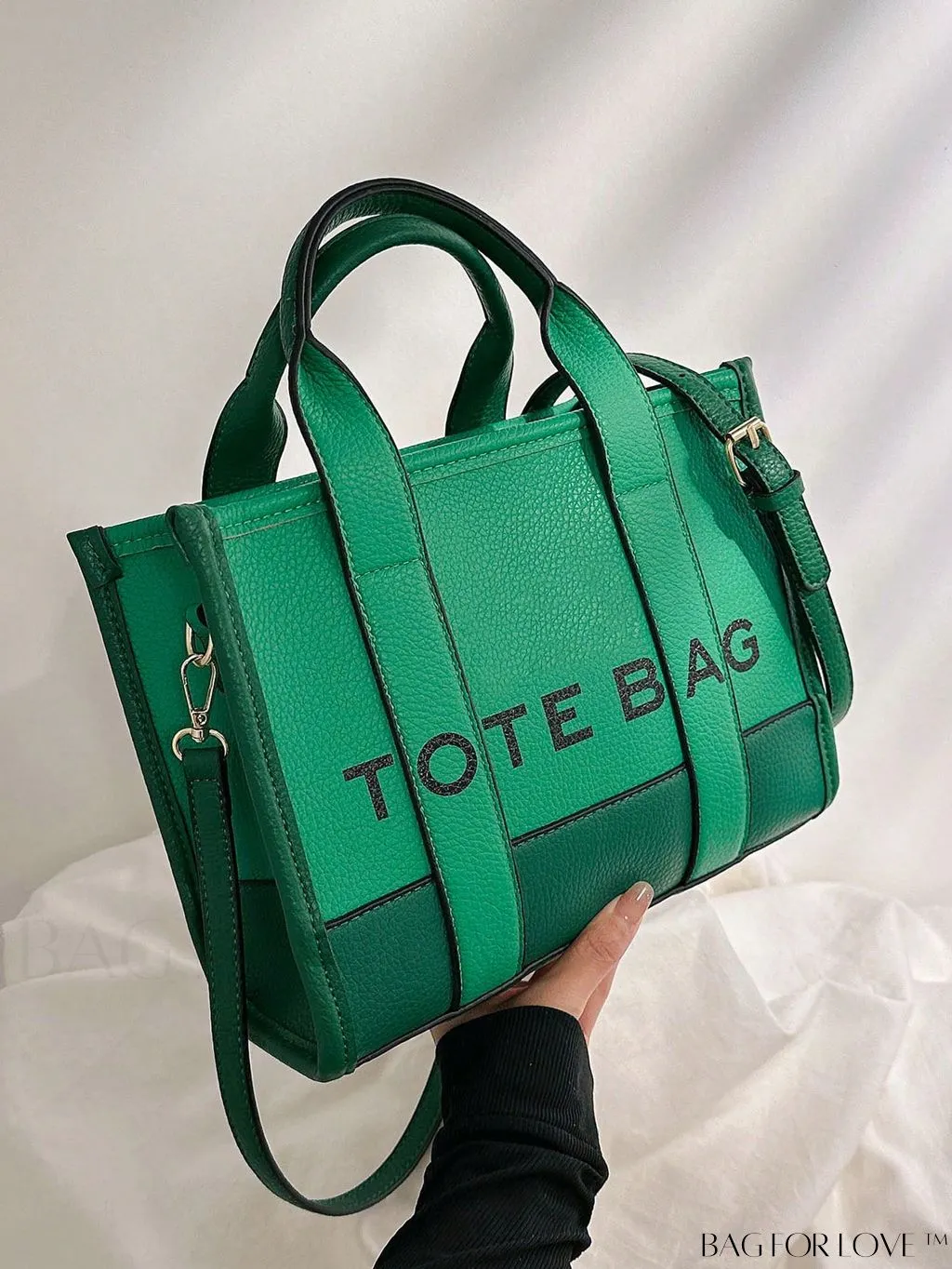 BagForLove - Stylish Litchi Embossed Square Bag with Double Handles and Zipper Closure