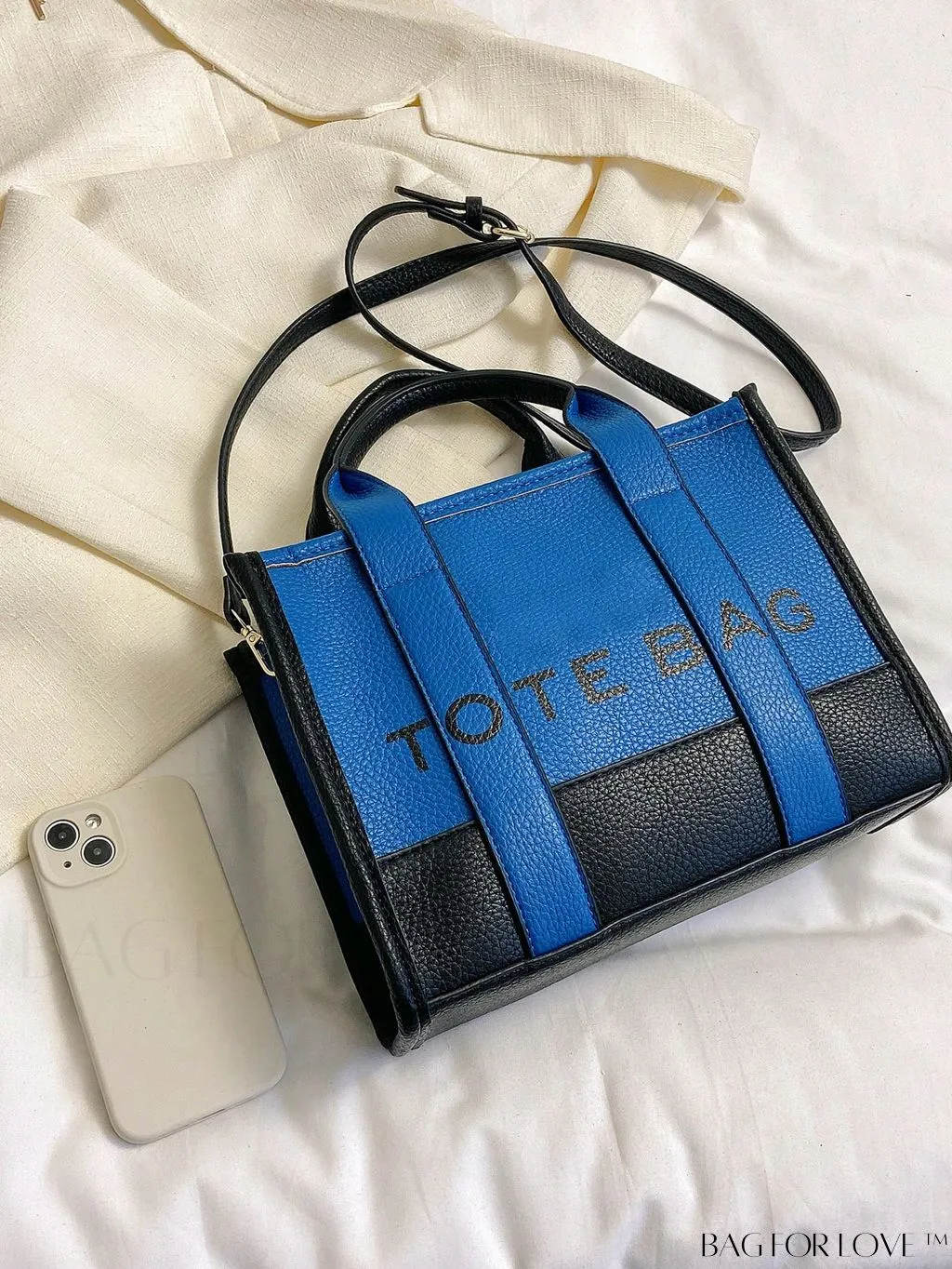 BagForLove - Stylish Litchi Embossed Square Bag with Double Handles and Zipper Closure