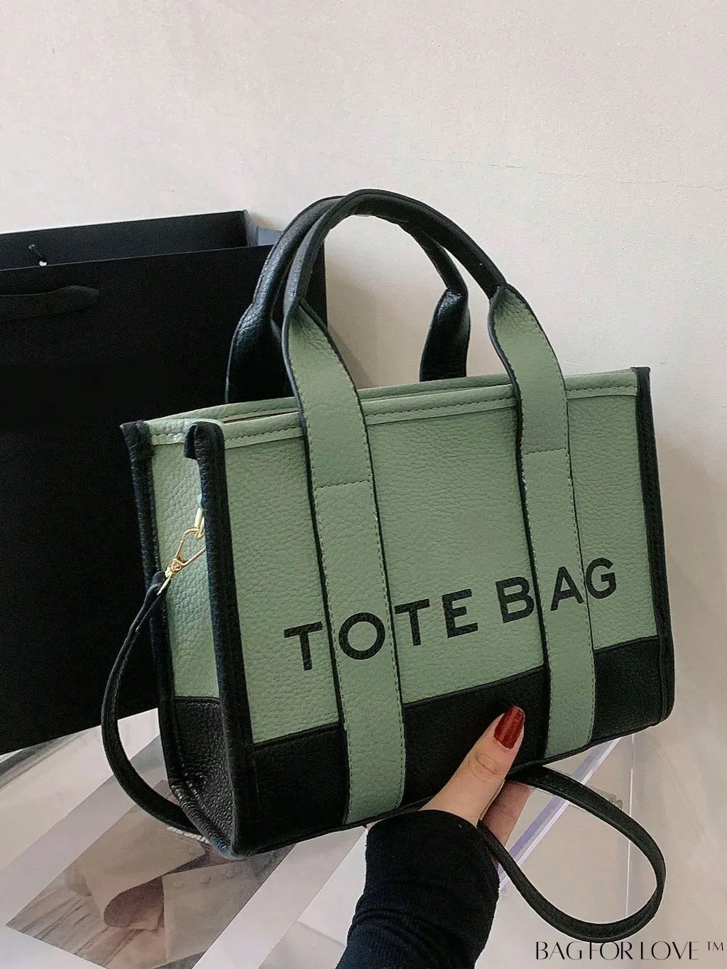 BagForLove - Stylish Litchi Embossed Square Bag with Double Handles and Zipper Closure