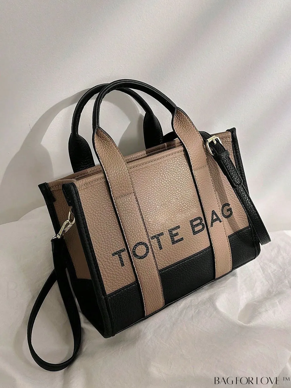 BagForLove - Stylish Litchi Embossed Square Bag with Double Handles and Zipper Closure