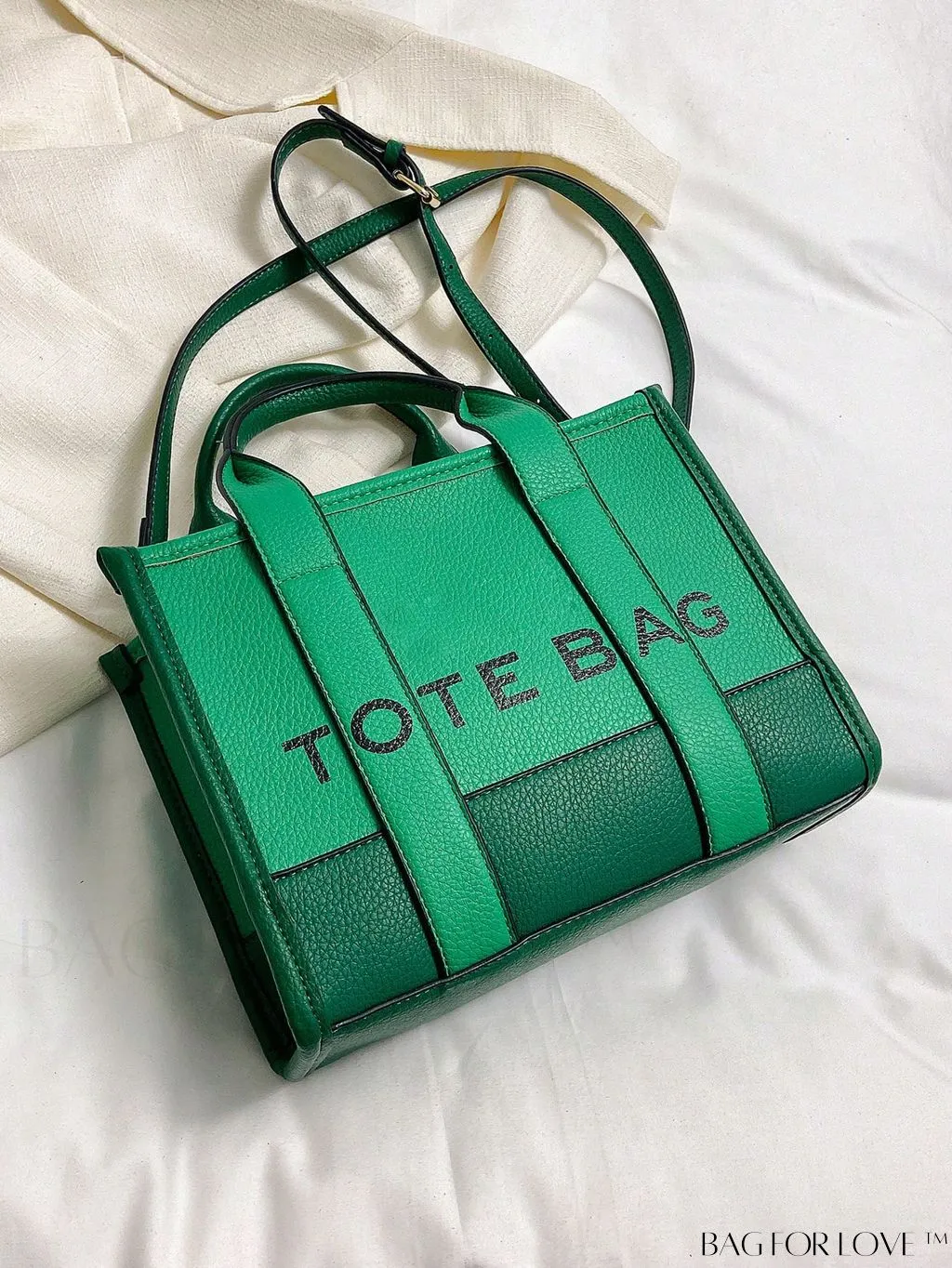 BagForLove - Stylish Litchi Embossed Square Bag with Double Handles and Zipper Closure