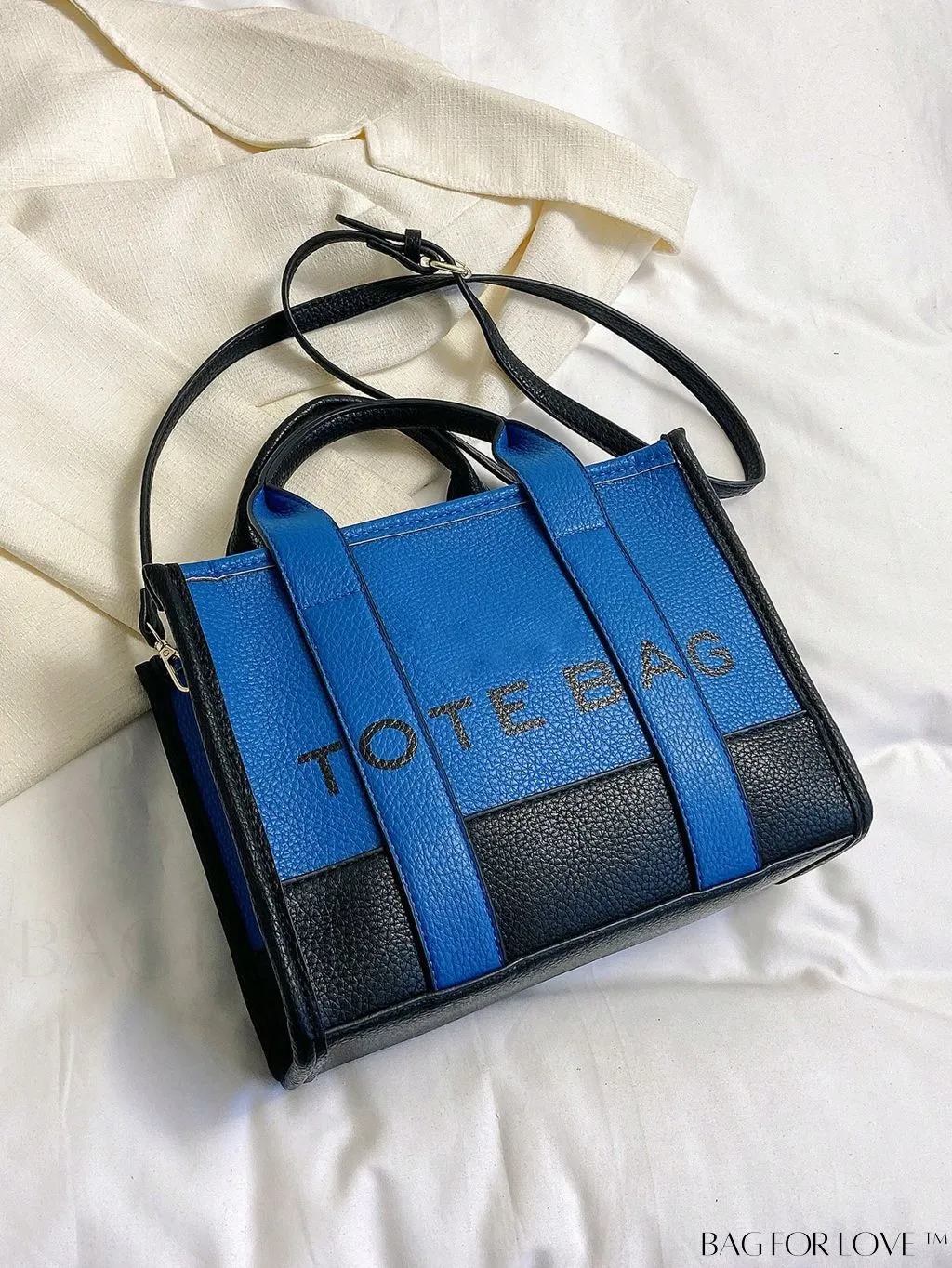 BagForLove - Stylish Litchi Embossed Square Bag with Double Handles and Zipper Closure
