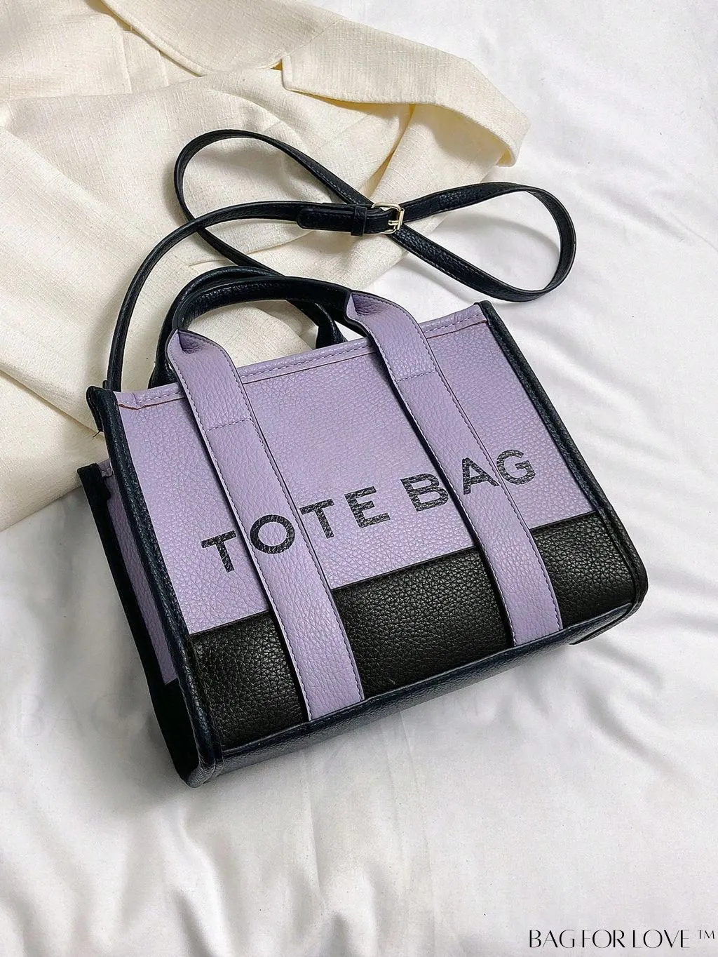 BagForLove - Stylish Litchi Embossed Square Bag with Double Handles and Zipper Closure