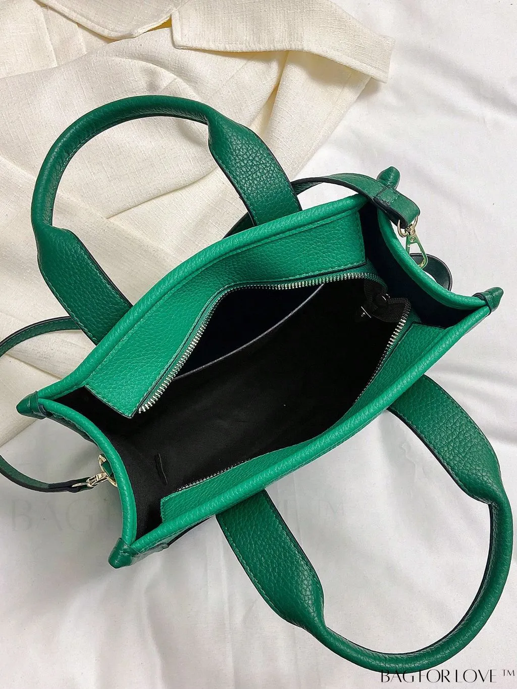 BagForLove - Stylish Litchi Embossed Square Bag with Double Handles and Zipper Closure