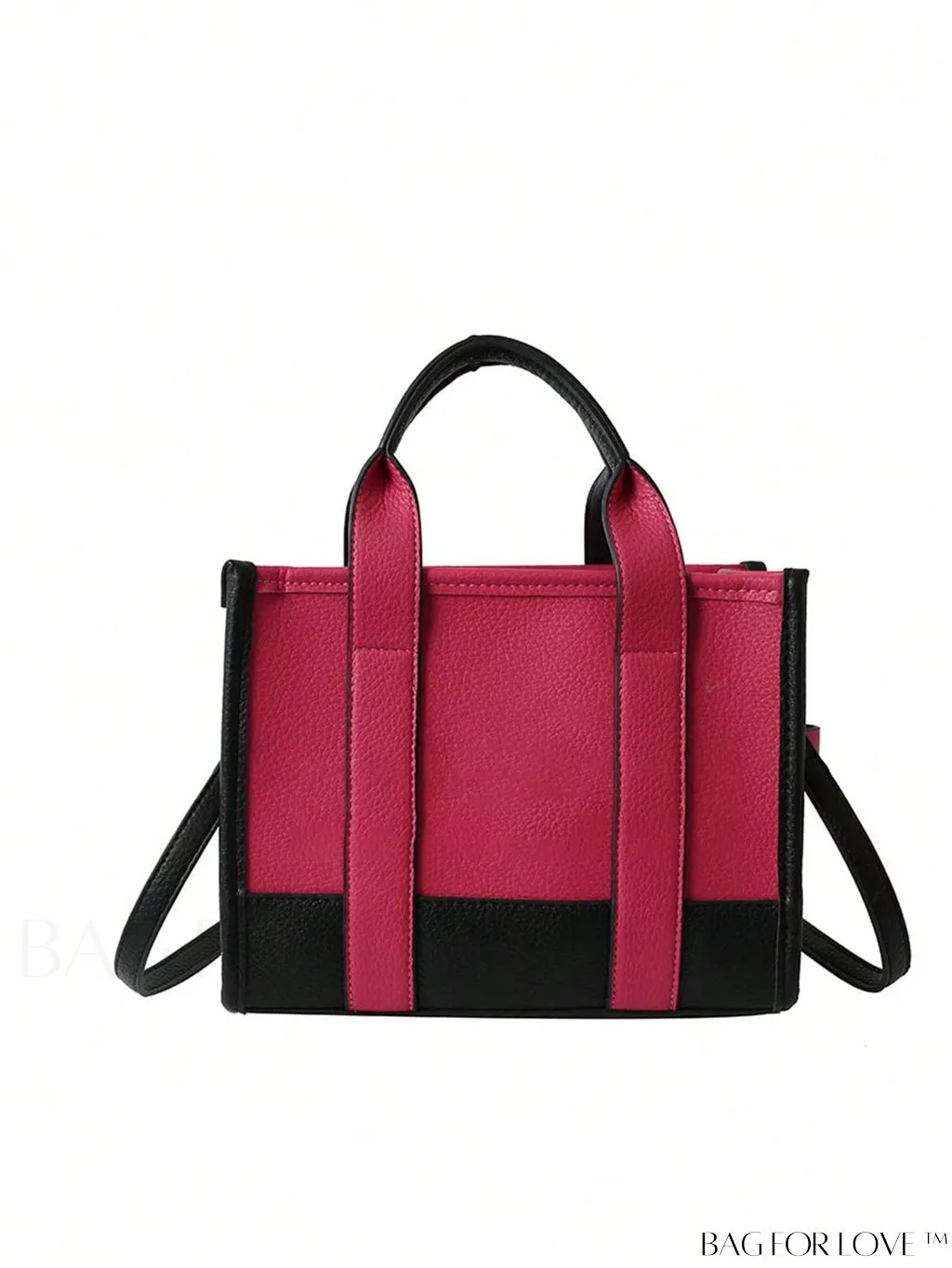 BagForLove - Stylish Litchi Embossed Square Bag with Double Handles and Zipper Closure