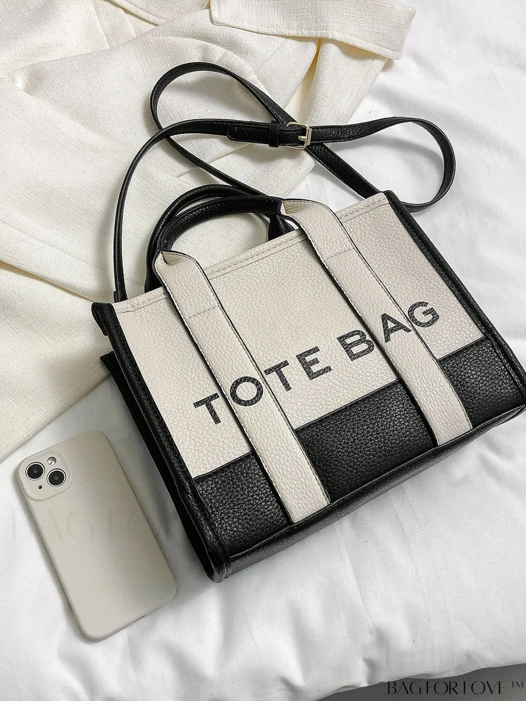 BagForLove - Stylish Litchi Embossed Square Bag with Double Handles and Zipper Closure