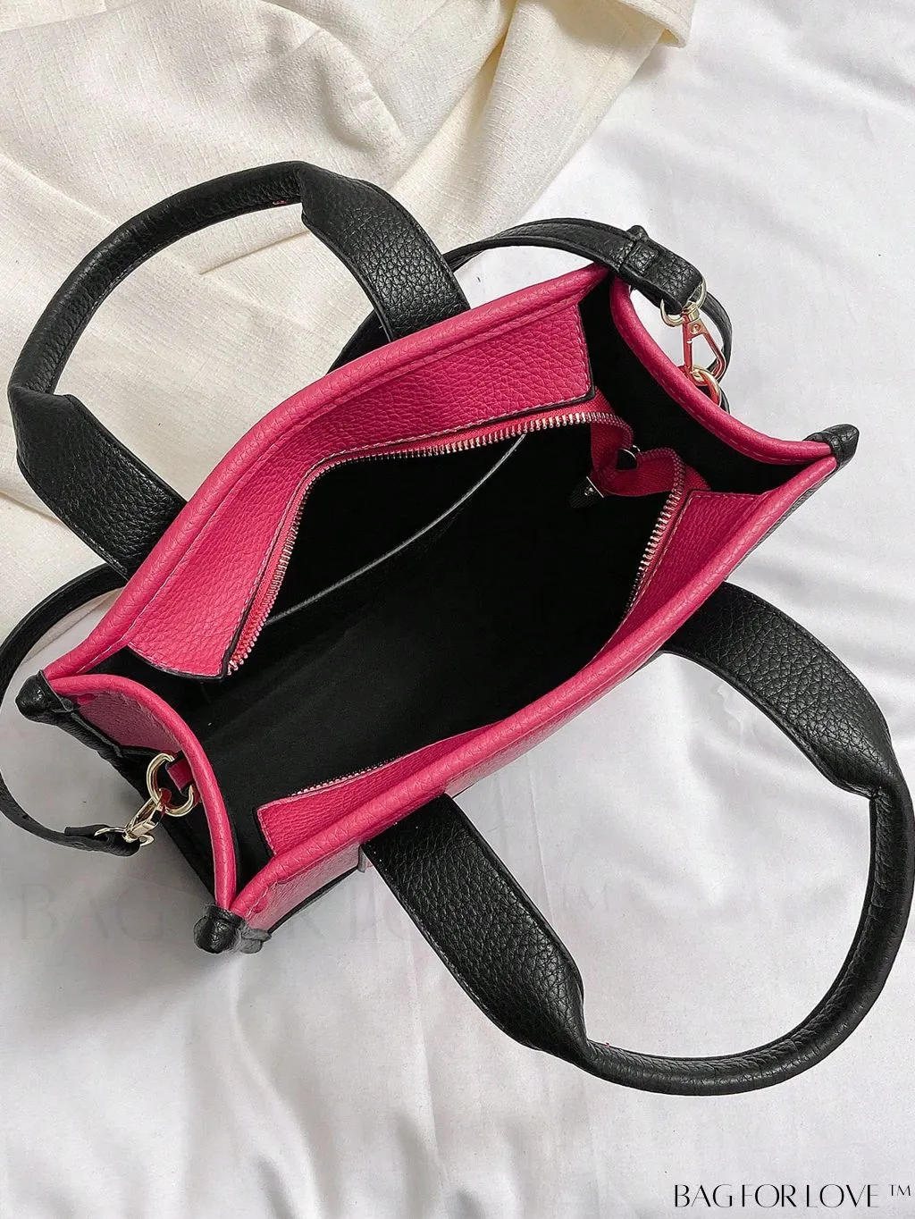 BagForLove - Stylish Litchi Embossed Square Bag with Double Handles and Zipper Closure