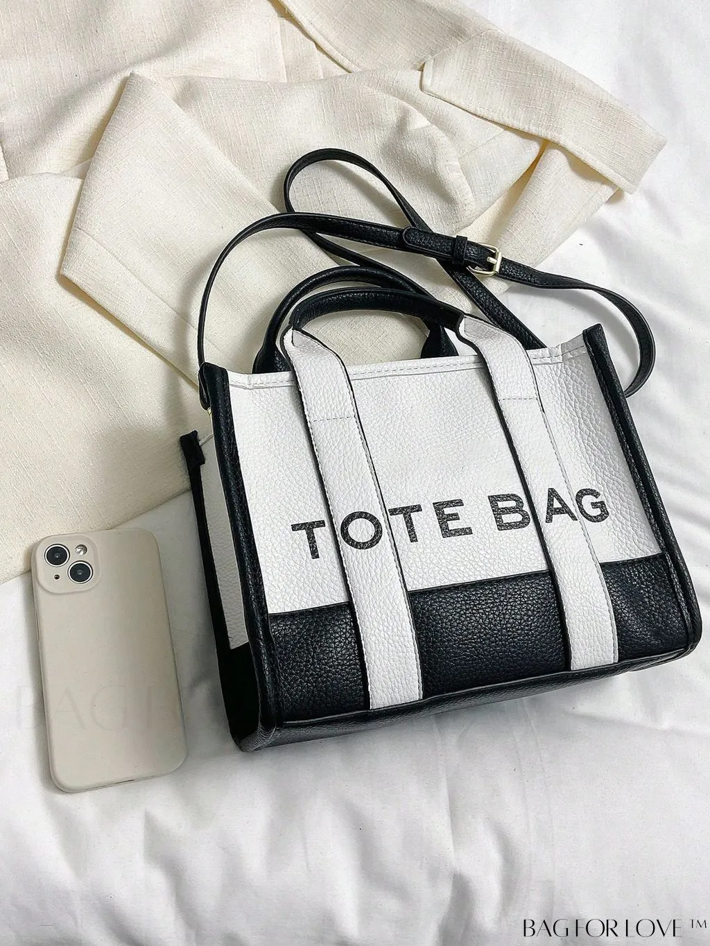 BagForLove - Stylish Litchi Embossed Square Bag with Double Handles and Zipper Closure