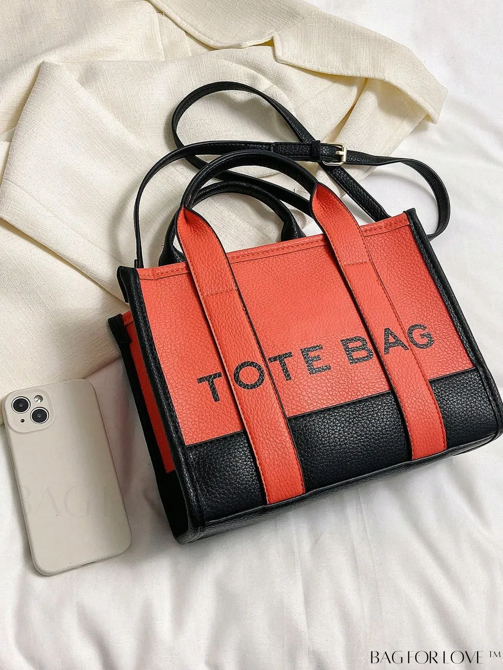 BagForLove - Stylish Litchi Embossed Square Bag with Double Handles and Zipper Closure