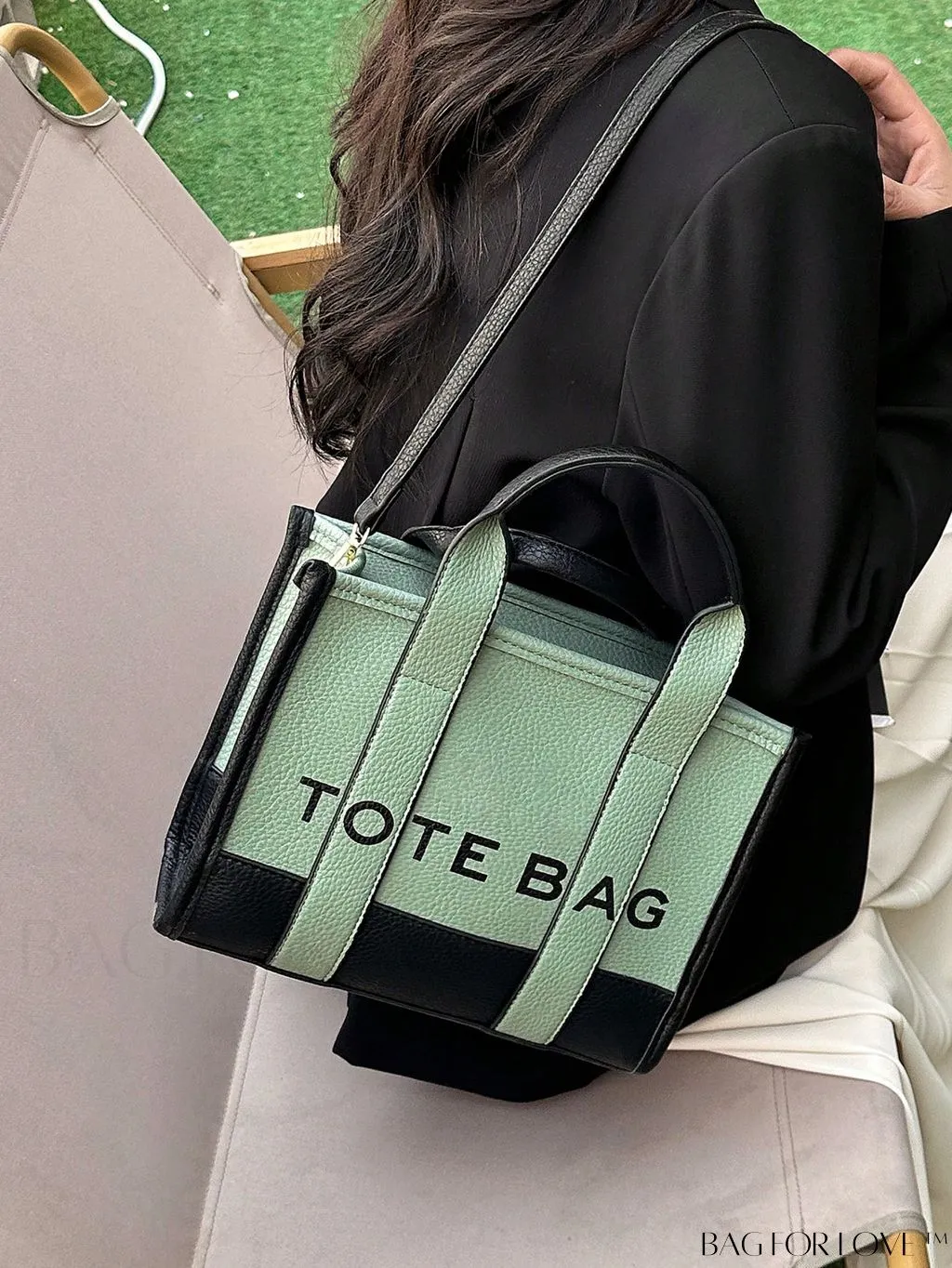 BagForLove - Stylish Litchi Embossed Square Bag with Double Handles and Zipper Closure