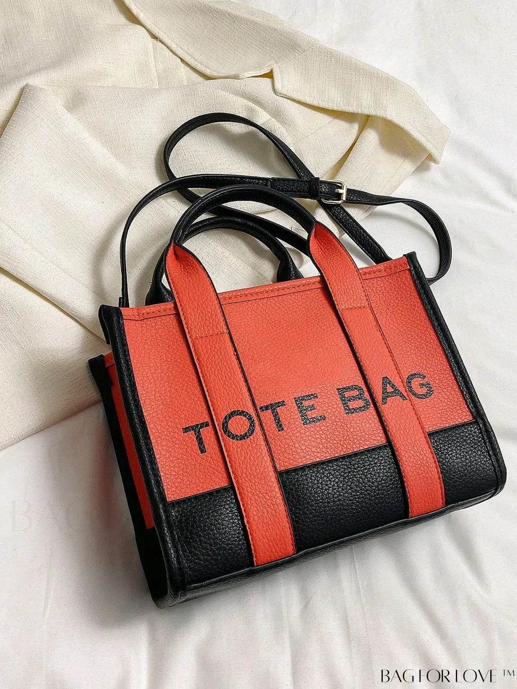 BagForLove - Stylish Litchi Embossed Square Bag with Double Handles and Zipper Closure