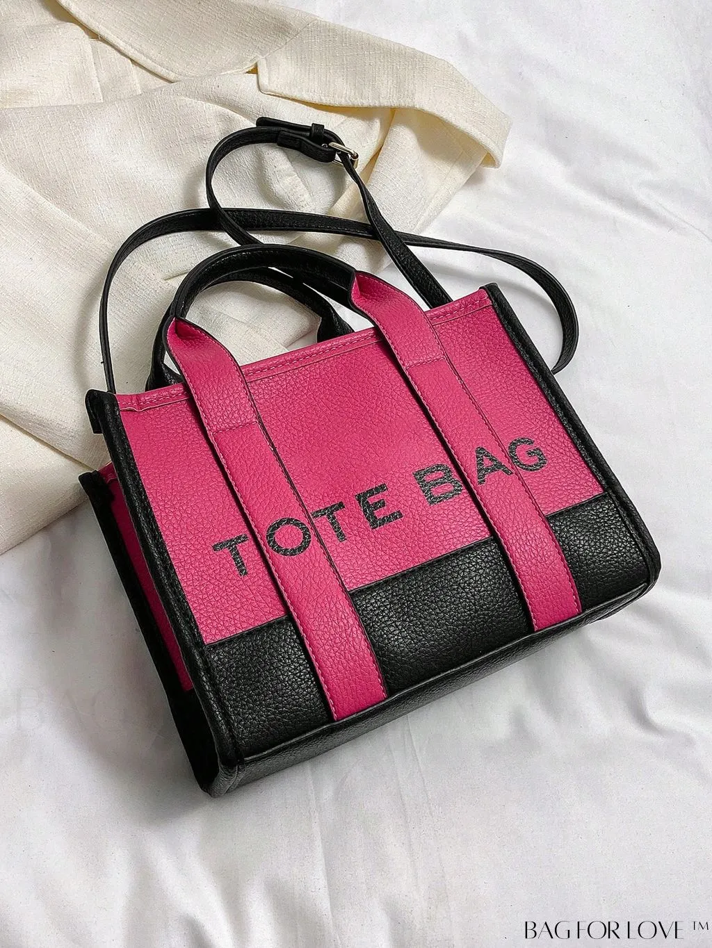 BagForLove - Stylish Litchi Embossed Square Bag with Double Handles and Zipper Closure