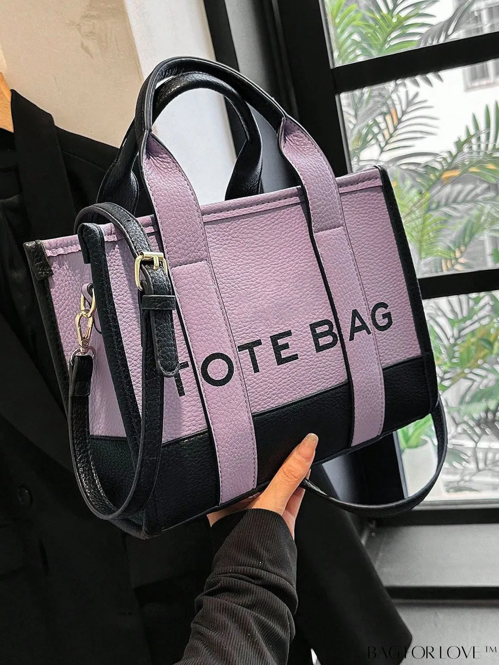BagForLove - Stylish Litchi Embossed Square Bag with Double Handles and Zipper Closure