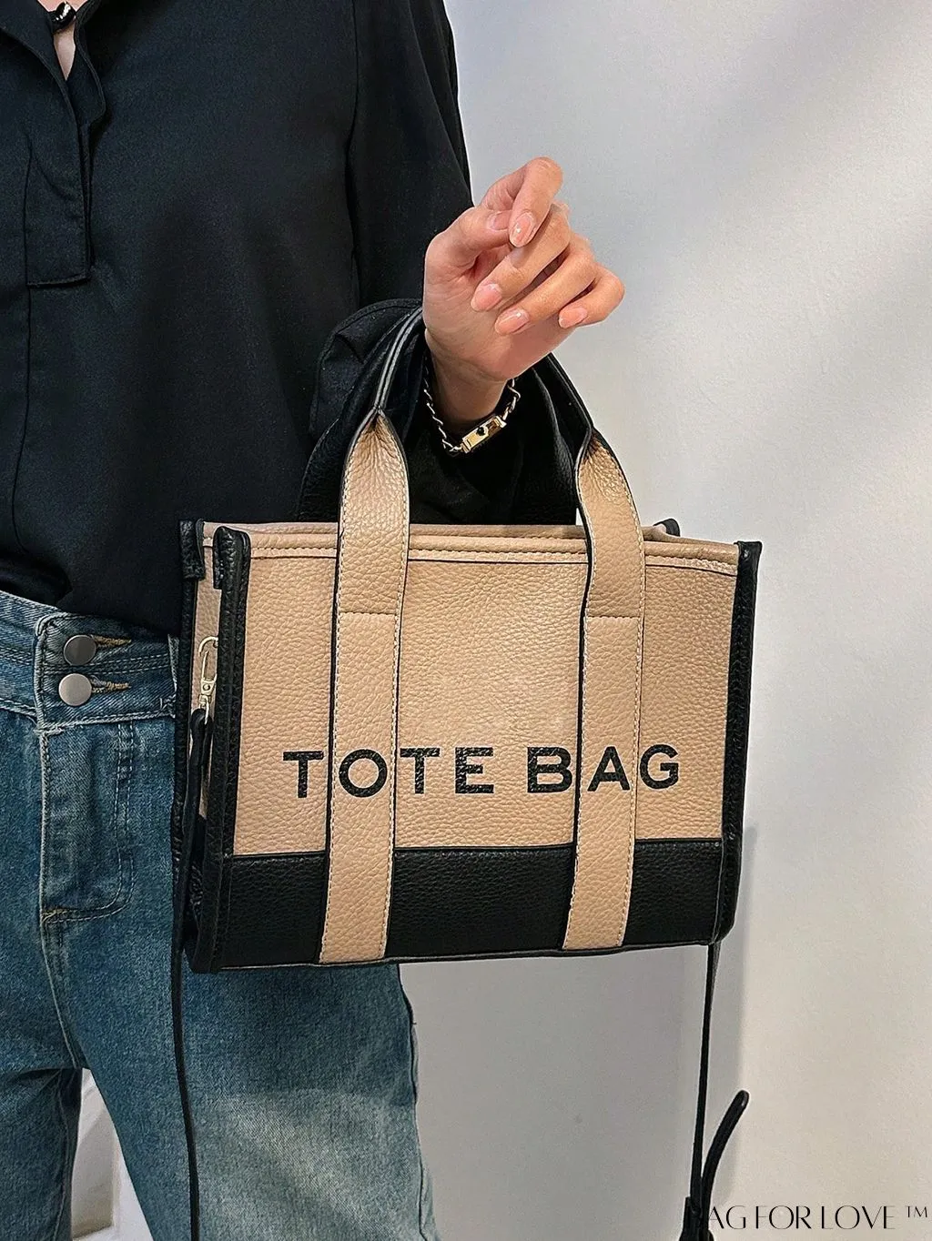 BagForLove - Stylish Litchi Embossed Square Bag with Double Handles and Zipper Closure