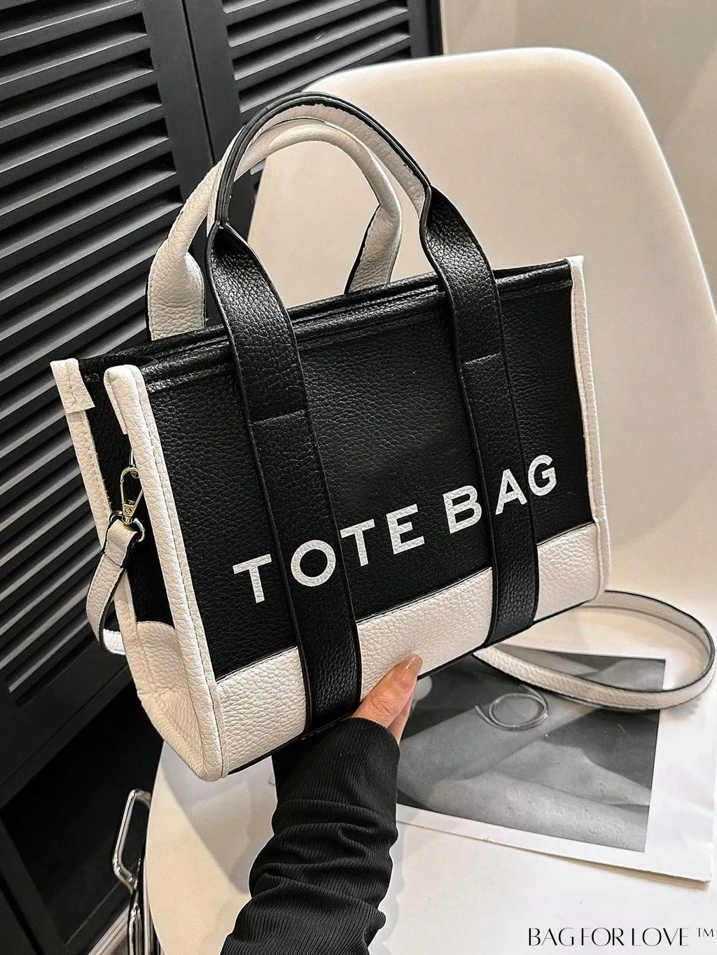 BagForLove - Stylish Litchi Embossed Square Bag with Double Handles and Zipper Closure