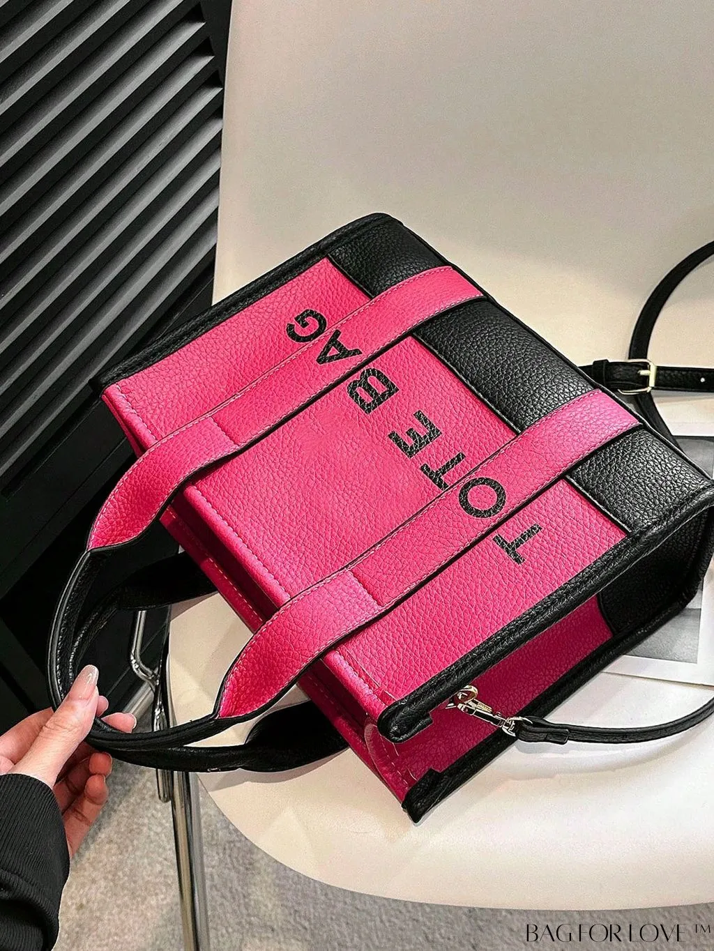 BagForLove - Stylish Litchi Embossed Square Bag with Double Handles and Zipper Closure