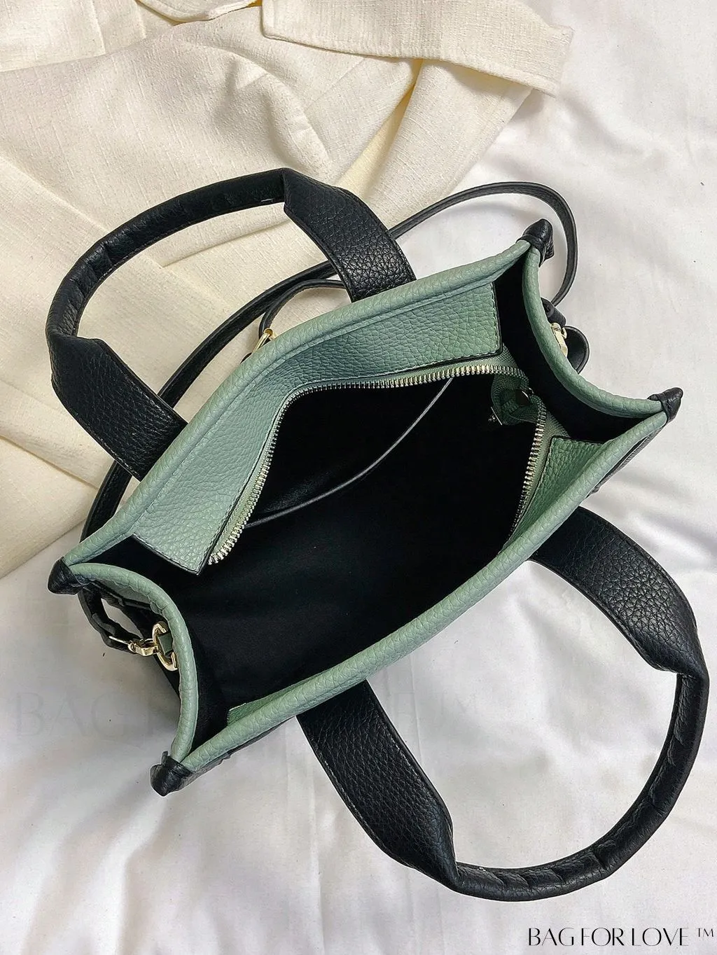 BagForLove - Stylish Litchi Embossed Square Bag with Double Handles and Zipper Closure