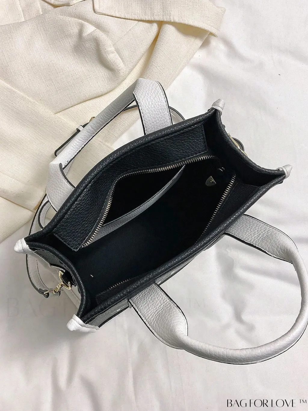 BagForLove - Stylish Litchi Embossed Square Bag with Double Handles and Zipper Closure