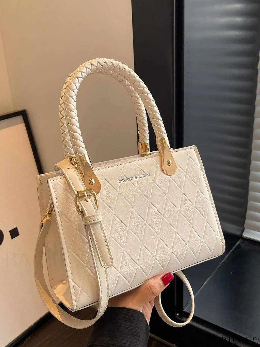 BagForLove - Stylish Mini Shoulder Bag with Chic White Geometric Pattern