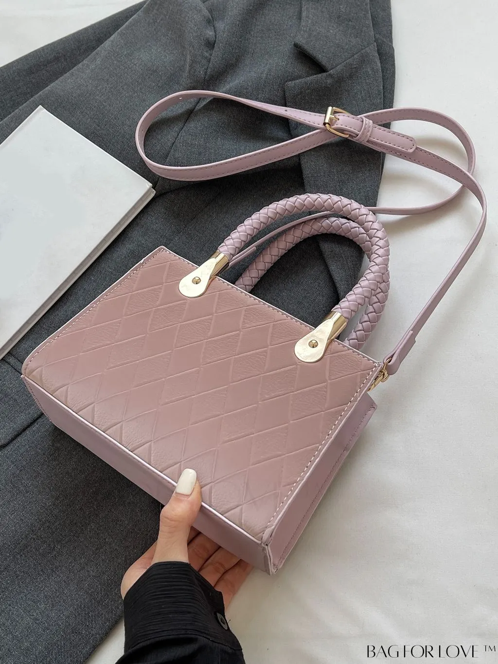 BagForLove - Stylish Mini Shoulder Bag with Chic White Geometric Pattern