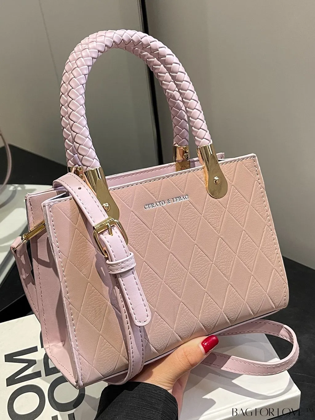 BagForLove - Stylish Mini Shoulder Bag with Chic White Geometric Pattern
