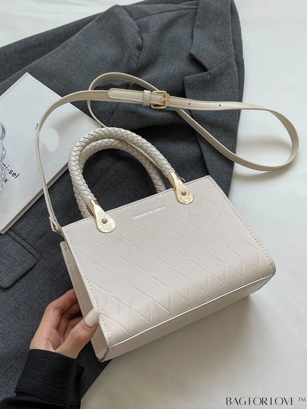 BagForLove - Stylish Mini Shoulder Bag with Chic White Geometric Pattern