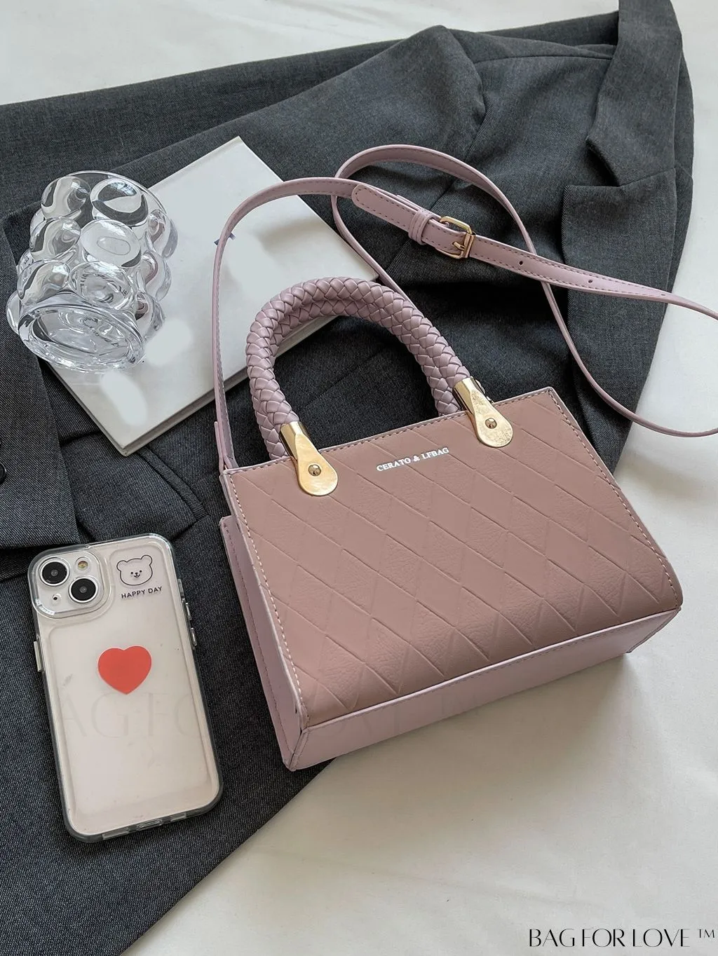 BagForLove - Stylish Mini Shoulder Bag with Chic White Geometric Pattern