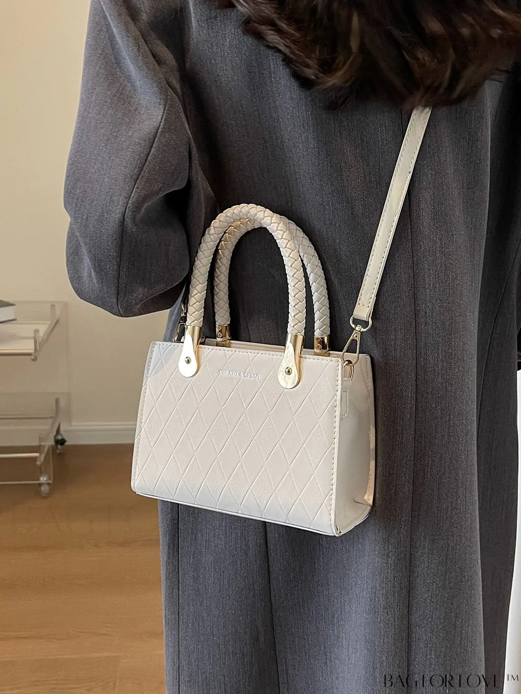 BagForLove - Stylish Mini Shoulder Bag with Chic White Geometric Pattern