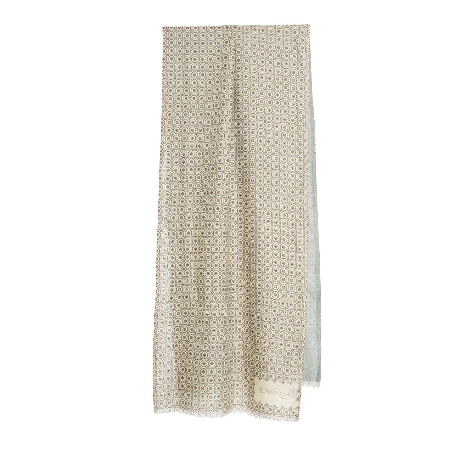 BEIGE DOUBLE PATTERNED WOOL AND SILK SCARF