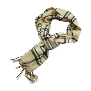 Beige Plaid Cashmere Blend Scarf