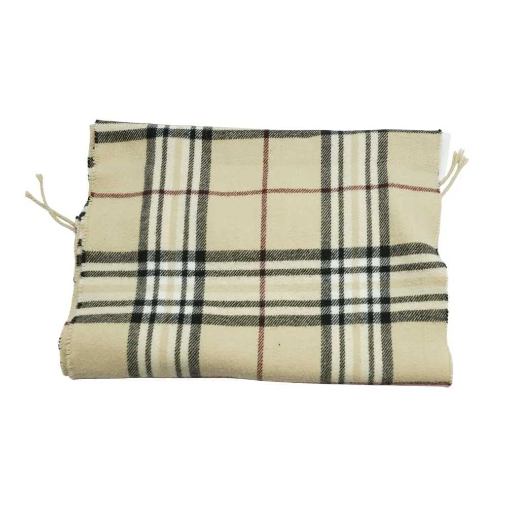 Beige Plaid Cashmere Blend Scarf