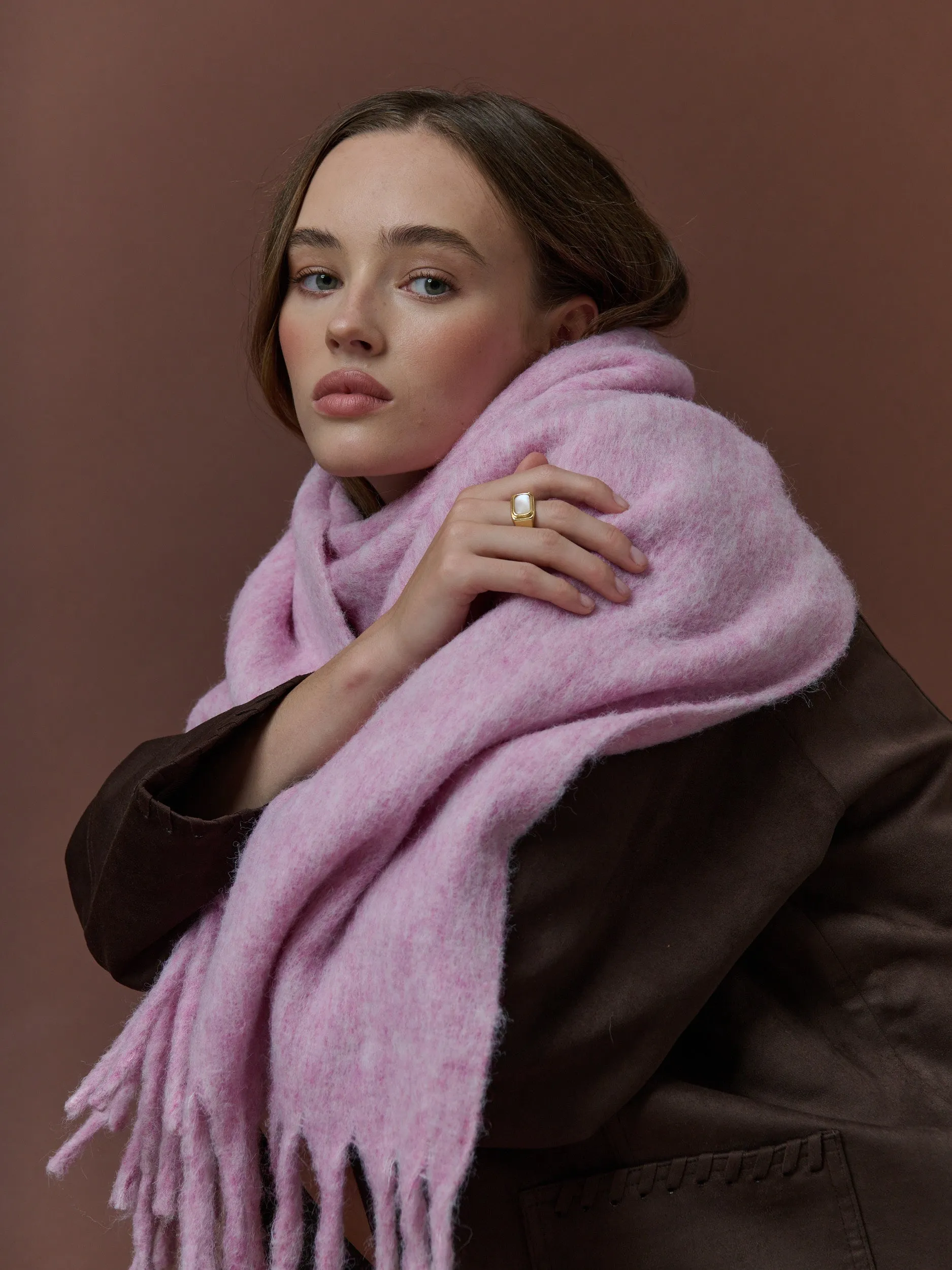 Betty Wool Plain Fluffy Scarf in Pink
