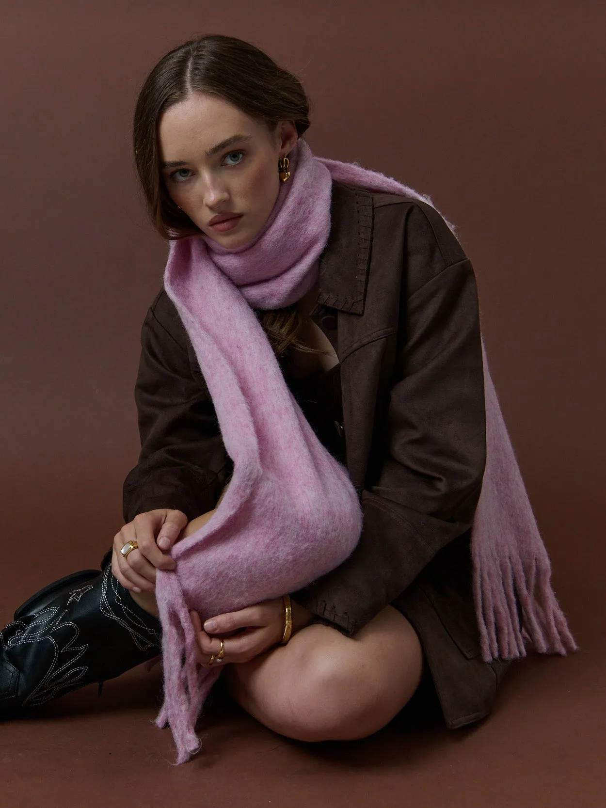 Betty Wool Plain Fluffy Scarf in Pink
