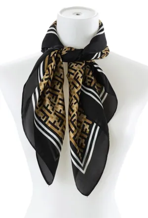 Black and Tan Printed Silk Scarf