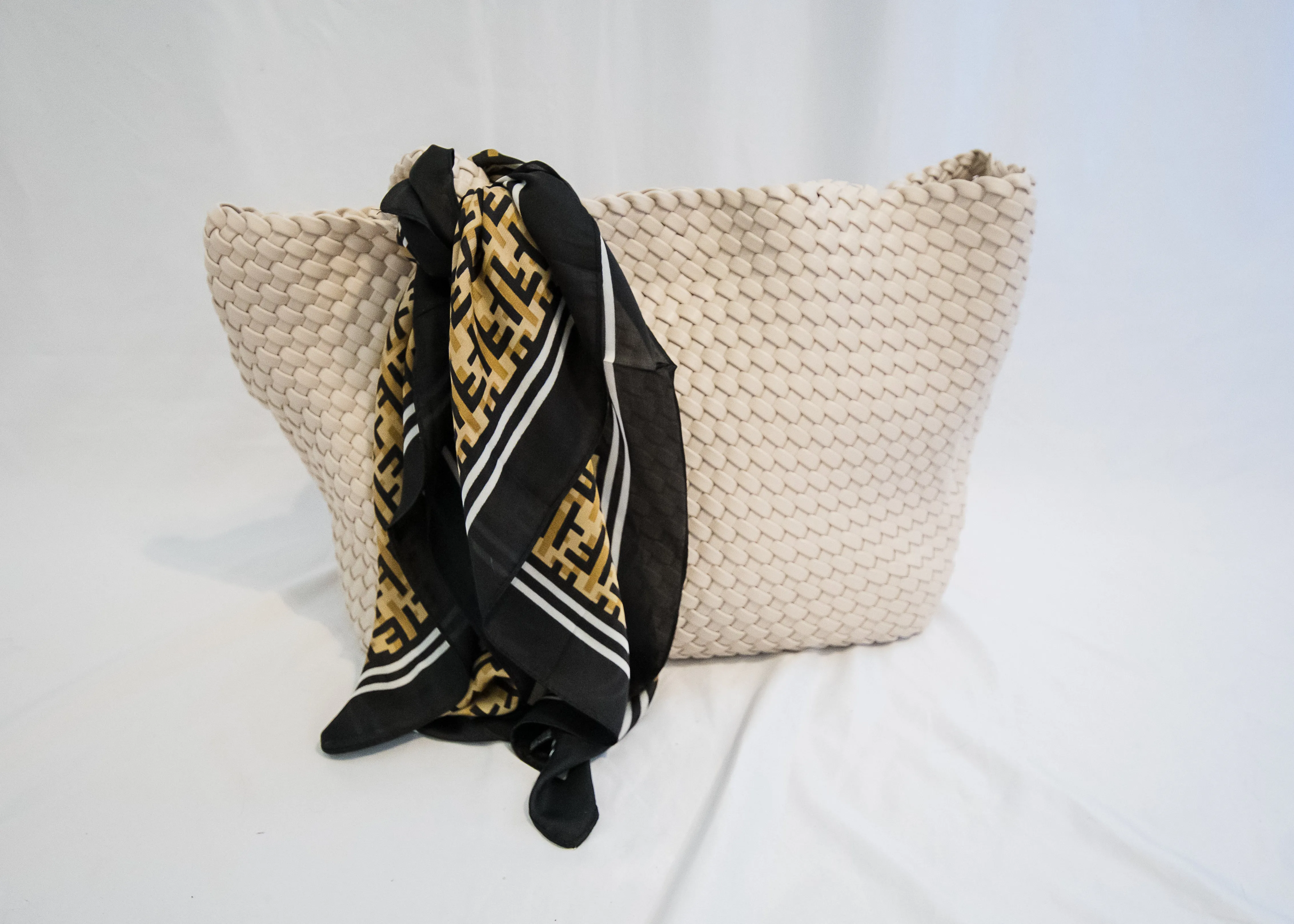 Black and Tan Printed Silk Scarf