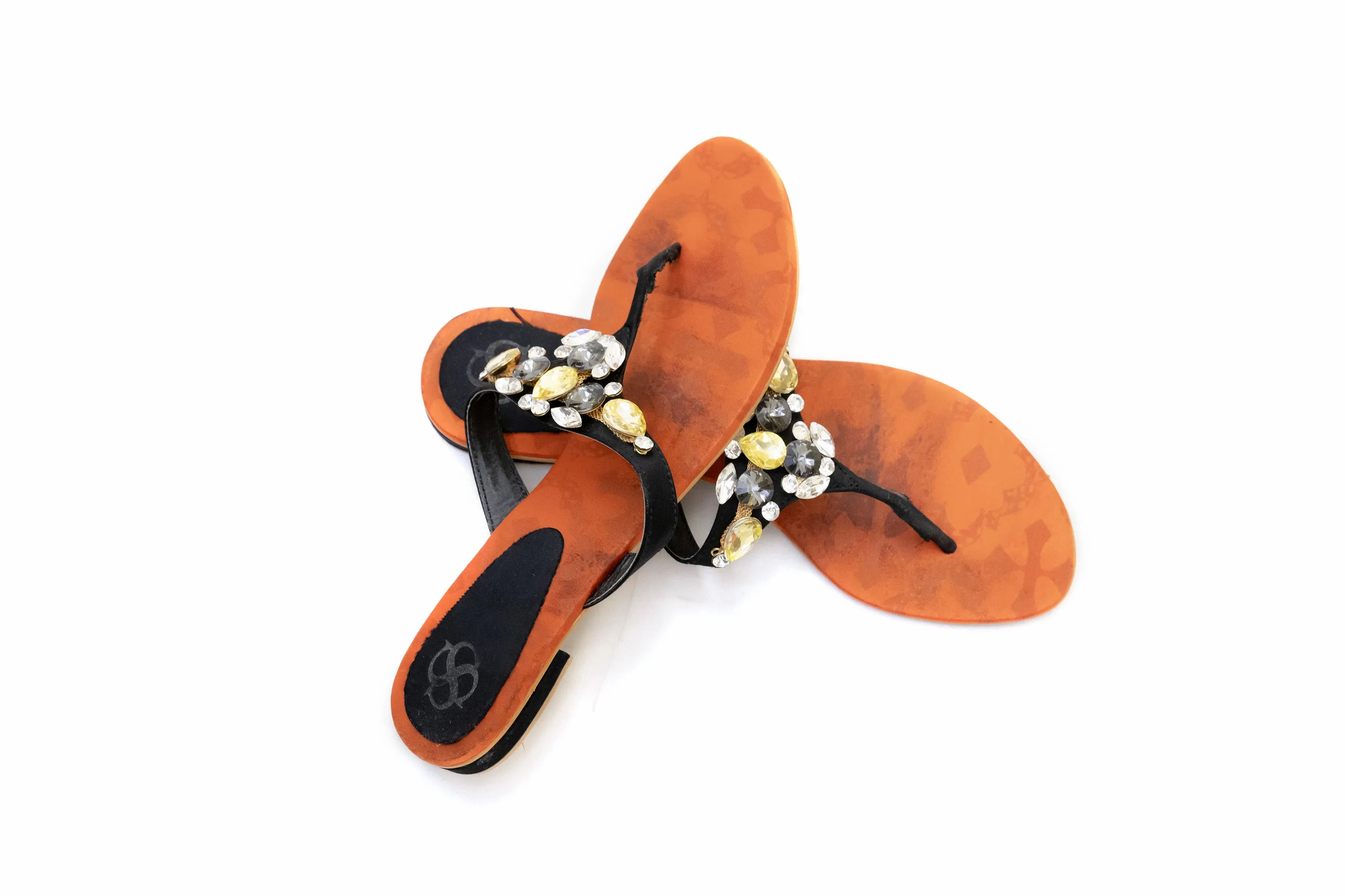 Black Bejeweled Flip Flops - Sandals - Women's