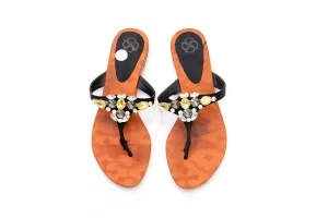 Black Bejeweled Flip Flops - Sandals - Women's